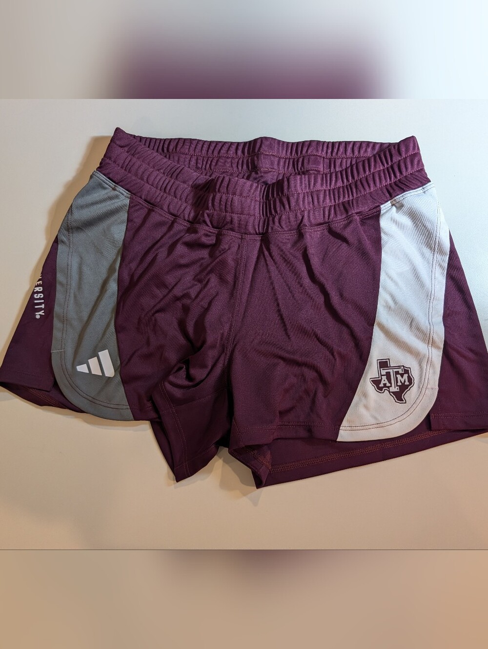 Adidas Texas A & M Maroon Women's Athletic Shorts with Gray and White Panels NWT